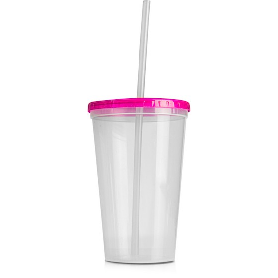 Table utensil. Glass single 550ml 14x9 cm (BPA FREE, Polypropylene) Pink lid